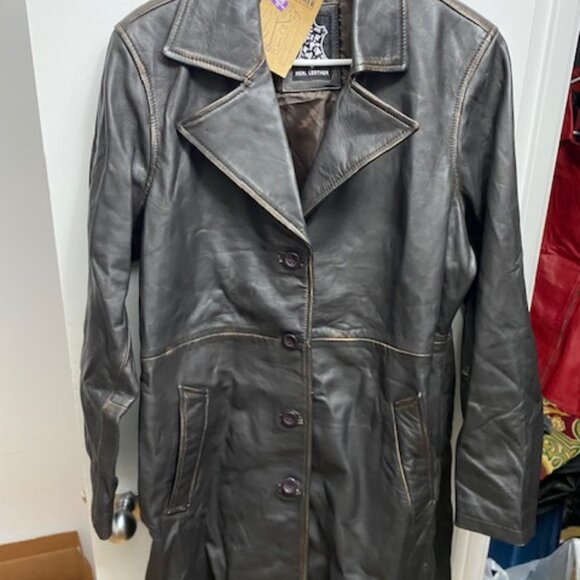 Women’s Long Genuine Leather Trench Coat – Rich Dark Brown - Picture 4 of 4